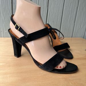 Vintage 60s/70s Pappagallo Black Suede Heeled Sandals Made in Spain 8.5N